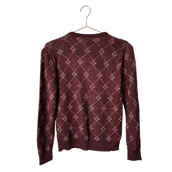 GIVENCHY SPORT x VINTAGE 80s maroon Logo Grapgic all over knit sweater rainbow L - Picture 7 of 9